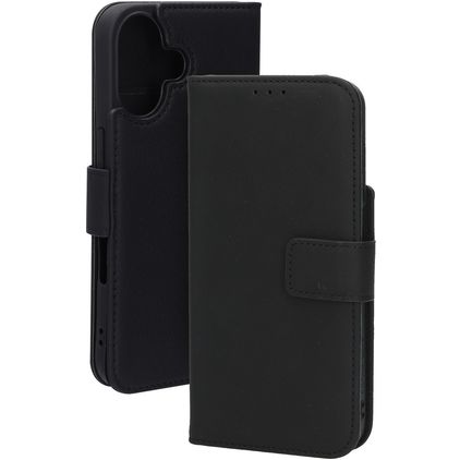 Mobiparts Wallet iPhone 16 MagSafe Hülle Echtes Leder Klapphülle Geldbörse - Schwarz