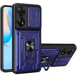 Mobigear Armor Ring Cam Slide OPPO Reno 8T 4G Hülle Hardcase Backcover Stoßfest mit Ringhalter und Kamera Slider - Marineblau