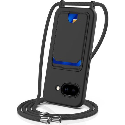 Mobigear Lanyard Card Google Pixel 10a Silikon Handykette mit Kartenhalter - Schwarz