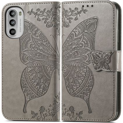 Mobigear Butterfly Motorola Moto G82 Hülle Klapphülle Geldbörse - Grau