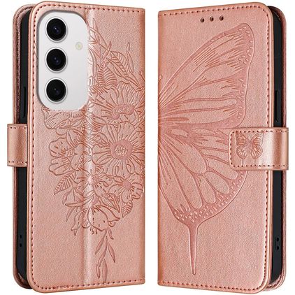 Mobigear Butterfly Samsung Galaxy S24 FE Hülle Klapphülle Geldbörse - Roségold