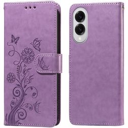 Mobigear Flowers Samsung Galaxy S25 Edge Hülle Klapphülle Geldbörse - Lila