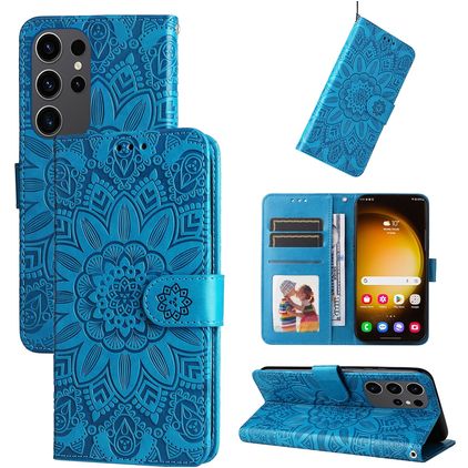 Mobigear Sunflower Samsung Galaxy S24 Ultra Hülle Klapphülle Geldbörse - Blau