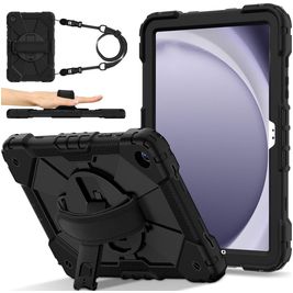 Mobigear SureGrip Xtreme Samsung Galaxy Tab A9 Plus (2023) Hülle Kunststoff,Silikon Backcover + Schulterträger + Ständer - Schwarz