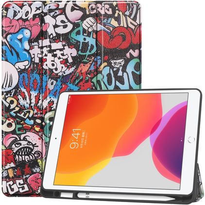 Mobigear Tri-Fold Gel iPad 7 (2019) Hülle TPU,Kunstleder Klapphülle + Stifthalter - Grafitti