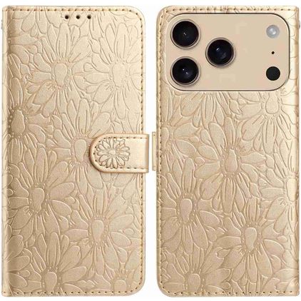 Mobigear Flowers iPhone 17 Pro Max Hülle Klapphülle Geldbörse - Gold