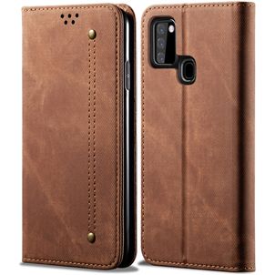 Mobigear Denim Slim Samsung Galaxy A21s Hülle Klapphülle Geldbörse - Braun