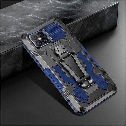 Mobigear Armor Stand iPhone 12 Pro Max Hülle Hardcase Backcover Stoßfest mit Ständer - Schwarz / Blau