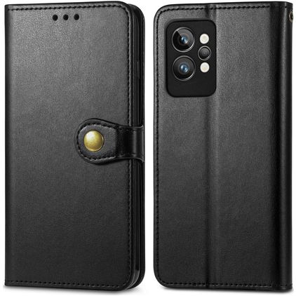 Mobigear Snap Button Realme GT2 Pro Hülle Klapphülle Geldbörse - Schwarz
