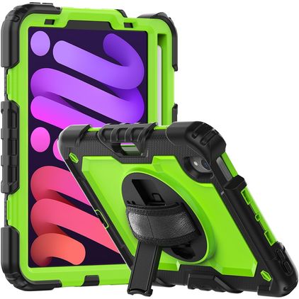Mobigear SureGrip Xtreme iPad Mini 6 (2021) Hülle Kunststoff,Silikon Backcover + Stifthalter + Schulterträger + Ständer - Schwarz / Grün
