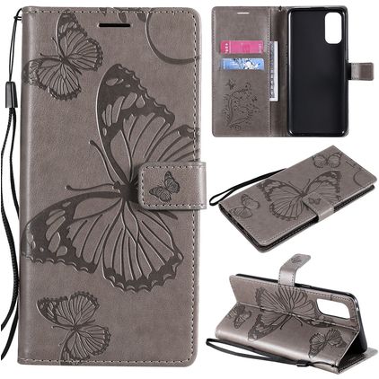 Mobigear Butterfly OPPO Reno 4 Hülle Klapphülle Geldbörse - Grau