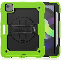 Mobigear SureGrip Xtreme iPad Air 5 (2022) Hülle Kunststoff,Silikon Backcover + Stifthalter + Schulterträger + Ständer - Schwarz / Grün