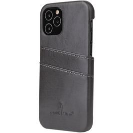 Fierre Shann Premium Card iPhone 12 Hülle Backcover mit Kartenhalter - Grau