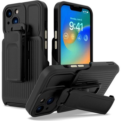 Mobigear Explorer iPhone 14 Plus Hardcase Backcover Shockproof mit Ständer - Schwarz