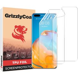 GrizzlyCoat Huawei P40 Pro Plus Hydrogel-TPU Displayschutz - Hüllenfreundlich + Montagerahmen (2er Pack)