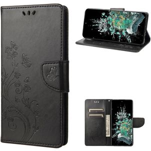 Mobigear Butterfly OnePlus 10T Hülle Klapphülle Geldbörse - Schwarz