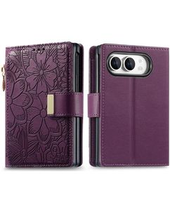 Mobigear Flowers iPhone Duo Klapphülle Portemonnaie - Lila
