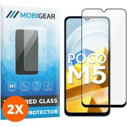 Mobigear Premium POCO M5 Panzerglas Displayschutz - Hüllenfreundlich - Schwarz (2er Pack)