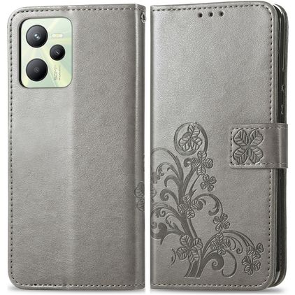 Mobigear Clover Realme C35 Hülle Klapphülle Geldbörse - Grau