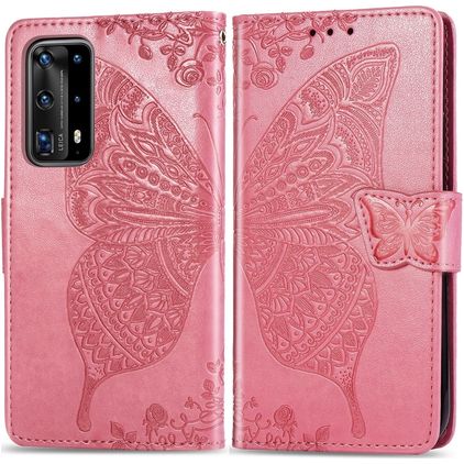 Mobigear Butterfly Huawei P40 Pro Hülle Klapphülle Geldbörse - Pink