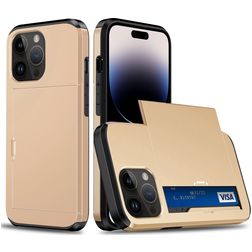 Mobigear Card iPhone 15 Pro Hülle Hardcase Backcover Stoßfest mit Kartenhalter - Gold