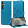 Mobigear Flowers Samsung Galaxy S25 Hülle Klapphülle Geldbörse - Blau