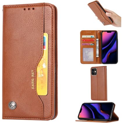 Mobigear Card Set iPhone 11 Hülle Klapphülle Geldbörse - Cognac