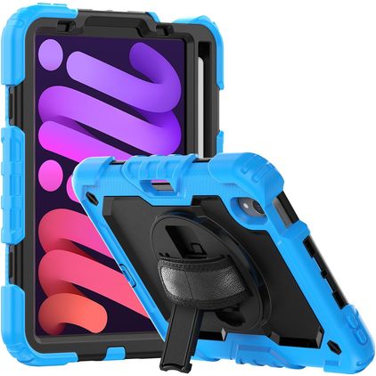 Mobigear SureGrip Xtreme iPad Mini 6 (2021) Hülle Kunststoff,Silikon Backcover + Stifthalter + Schulterträger + Ständer - Schwarz / Blau