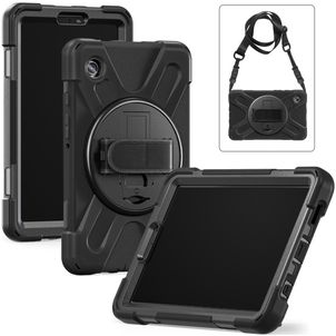 Xccess Survivor All-round Samsung Galaxy Tab A11 Plus Hülle Kunststoff,Silikon Backcover + Schulterträger + Ständer - Schwarz