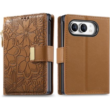 Mobigear Flowers iPhone Duo Hülle Klapphülle Geldbörse - Braun