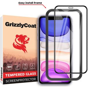 GrizzlyCoat Easy Fit iPhone 11 Panzerglas Gehärtetes Glas Displayschutz - Hüllenfreundlich + Applikator - Schwarz