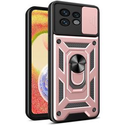Mobigear Armor Ring Cam Slide Motorola Edge 40 Pro Hülle Hardcase Backcover Stoßfest mit Ringhalter und Kamera Slider - Roségold