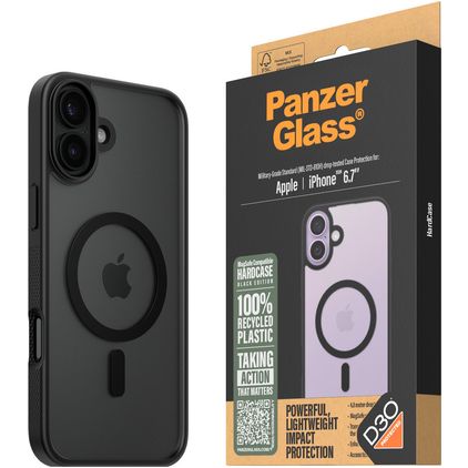 PanzerGlass Clear iPhone 16 Plus MagSafe Hülle Hardcase Backcover Stoßfest - Transparent / Schwarz