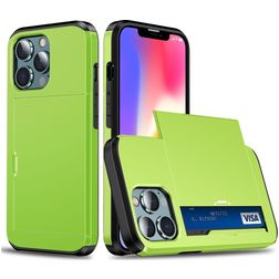 Mobigear Card iPhone 14 Pro Max Hülle Hardcase Backcover Stoßfest mit Kartenhalter - Grün