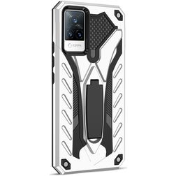 Mobigear Armor Stand Vivo V21 Hülle Hardcase Backcover Stoßfest mit Ständer - Silber