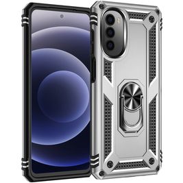 Mobigear Armor Ring Motorola Moto G82 Hülle Hardcase Backcover Stoßfest mit Ringhalter - Silber