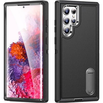 Mobigear Rugged Stand Samsung Galaxy S23 Ultra Hülle Hardcase Backcover Stoßfest mit Ständer - Schwarz