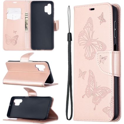 Mobigear Butterfly Samsung Galaxy A32 5G Hülle Klapphülle Geldbörse - Roségold