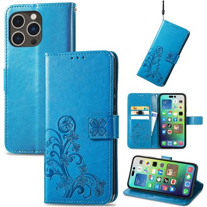 Mobigear Clover iPhone 15 Pro Hülle Klapphülle Geldbörse - Blau