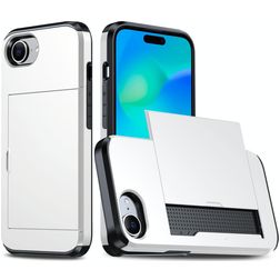 Mobigear Card iPhone 16e Hülle Hardcase Backcover Stoßfest mit Kartenhalter - Weiß