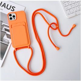 Mobigear Lanyard Card iPhone 15 Pro Max Silikon Handykette mit Kartenhalter - Orange