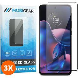 Mobigear Premium Motorola Edge (2022) Panzerglas Displayschutz - Hüllenfreundlich - Schwarz (3er Pack)