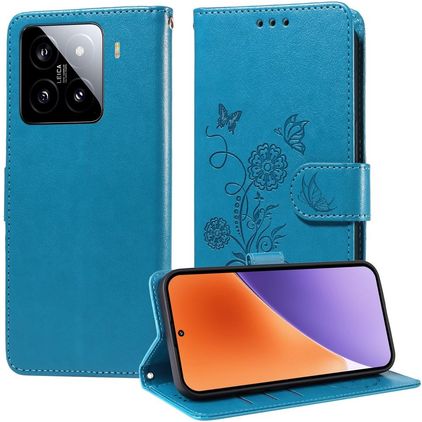 Mobigear Flowers Xiaomi 15 Klapphülle Portemonnaie - Blau