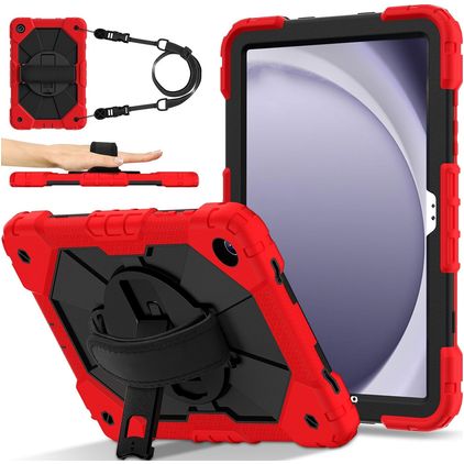 Mobigear SureGrip Xtreme Samsung Galaxy Tab A9 Plus (2023) Hülle Kunststoff,Silikon Backcover + Schulterträger + Ständer - Rot