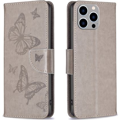 Mobigear Butterfly iPhone 15 Pro Max Hülle Klapphülle Geldbörse - Grau