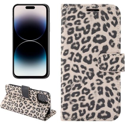 Mobigear Leopard iPhone 14 Pro Max Hülle Klapphülle Geldbörse - Braun