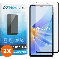 Mobigear Premium OPPO A17 Panzerglas Gehärtetes Glas Displayschutz - Hüllenfreundlich - Schwarz (3er Pack)