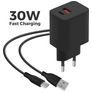 Mobiparts Wall Charger Dual USB / USB-C Ladegerät Micro USB 1 m 30W - Schwarz