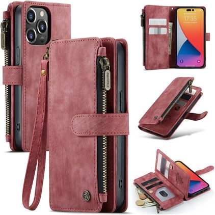 Caseme C30 iPhone 14 Pro Hülle Klapphülle Geldbörse - Rot