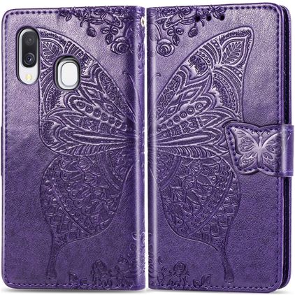 Mobigear Butterfly Samsung Galaxy A40 Hülle Klapphülle Geldbörse - Lila